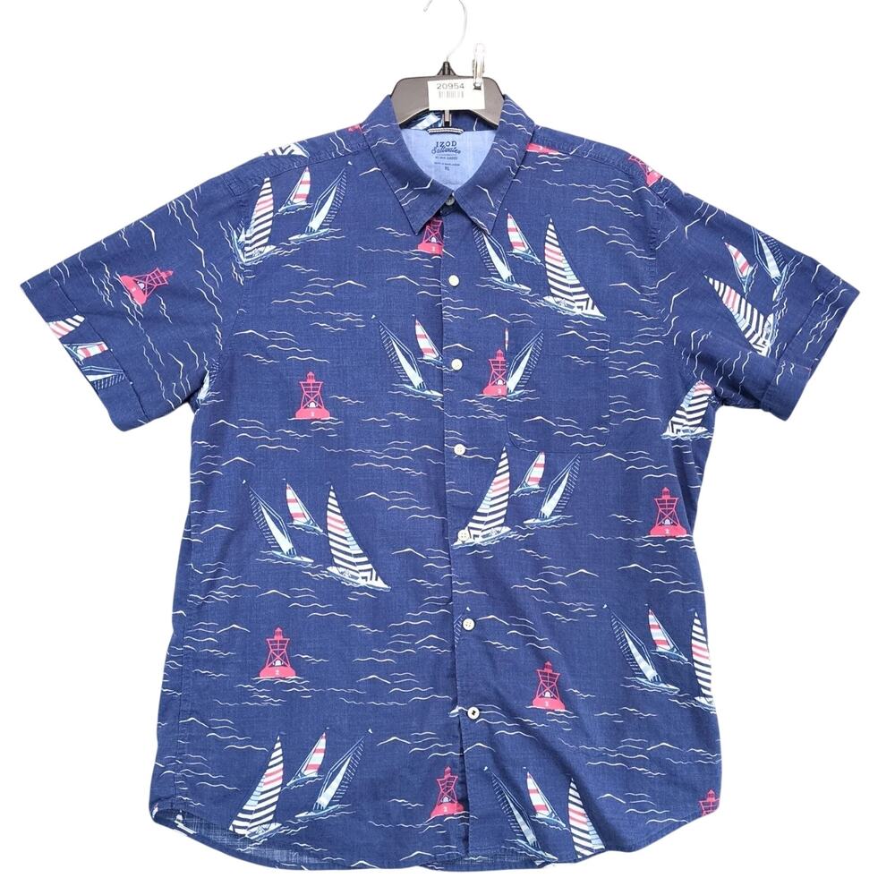 Izod Saltwater‎ Nautical Sailing Button Up Shirt Men's XL Relaxed Classics Retro